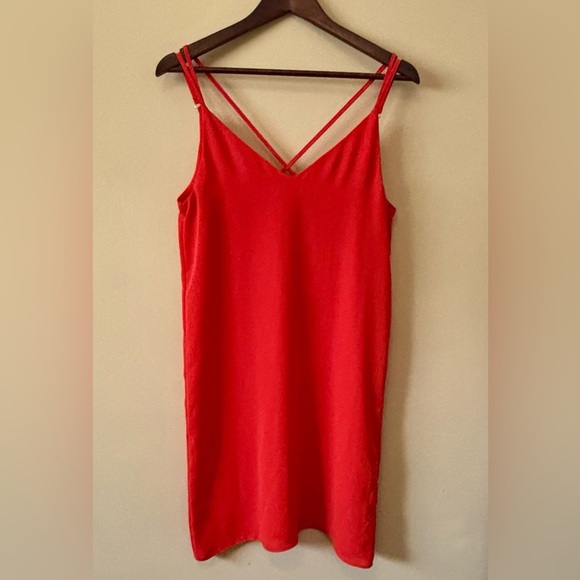 Topshop| Classic Vibrant Red Cross Back Lined Mini Dress for Summer Sz 6 Tall - Picture 1 of 7